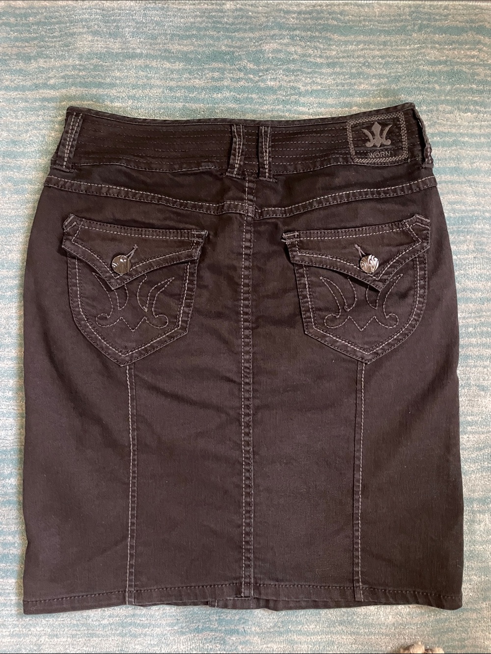 Boutique Black Denim Button-Front Women's  Pencil Skirt Sz 6 8 10 Like New